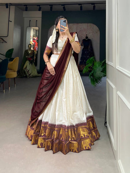 Kalyani Cotton Lehenga Choli Paired with Flowing Georgette Dupatta