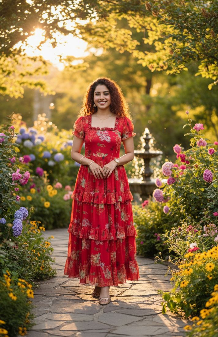 Red Garden Ruffle Maxi