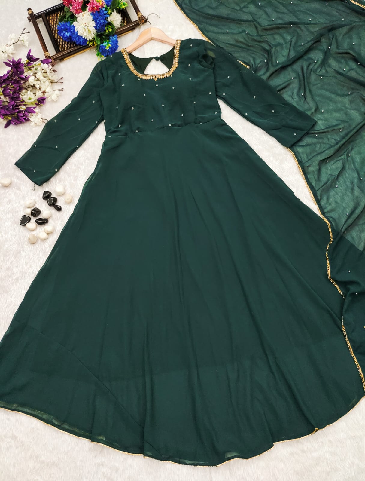 Green Handwork Anarkali