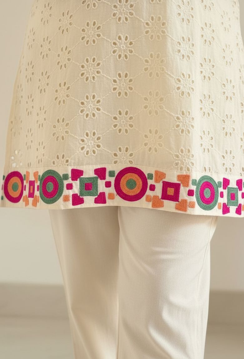 Elegant Khadi Cotton Schiffli Work Co-ord Set