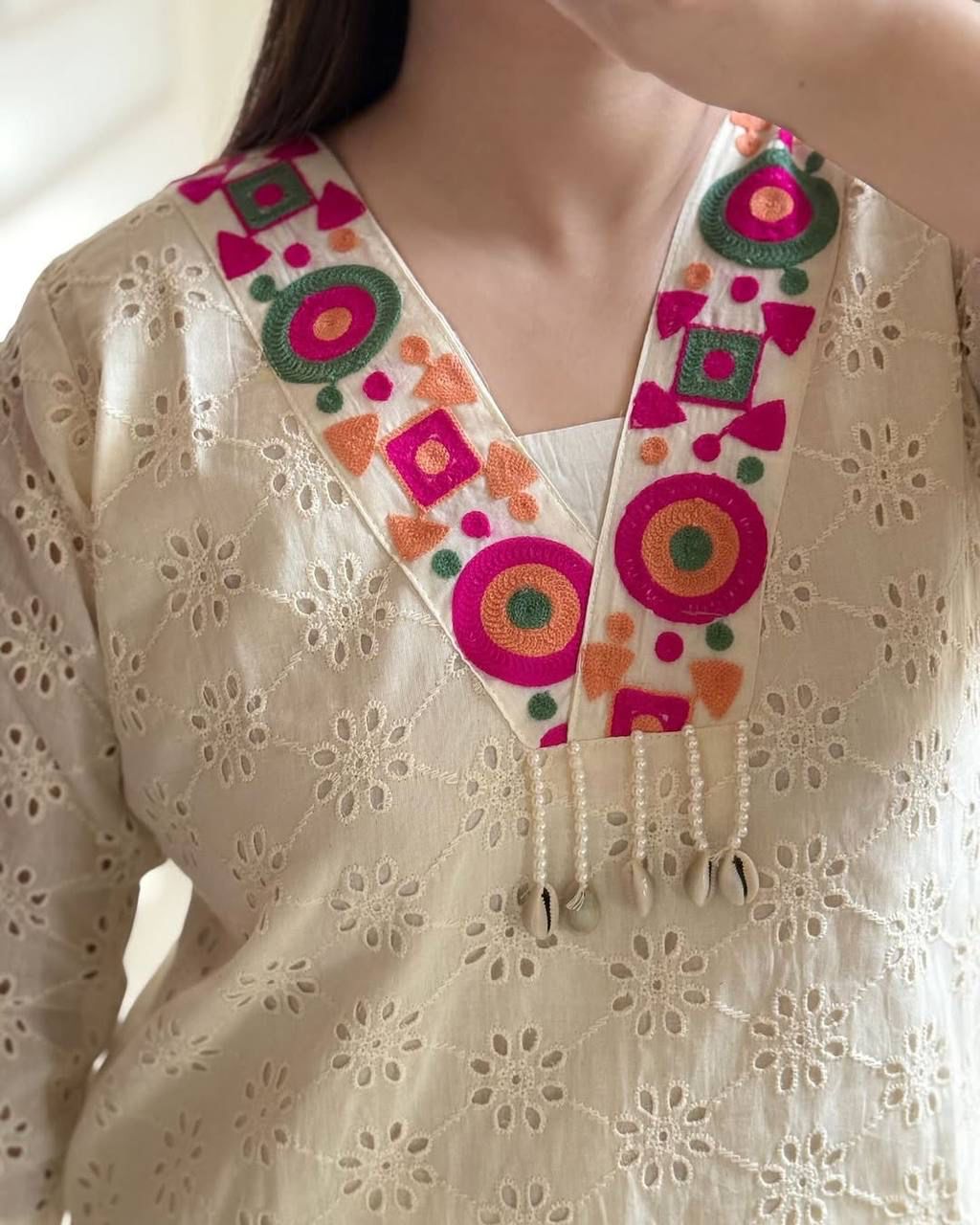 Elegant Khadi Cotton Schiffli Work Co-ord Set