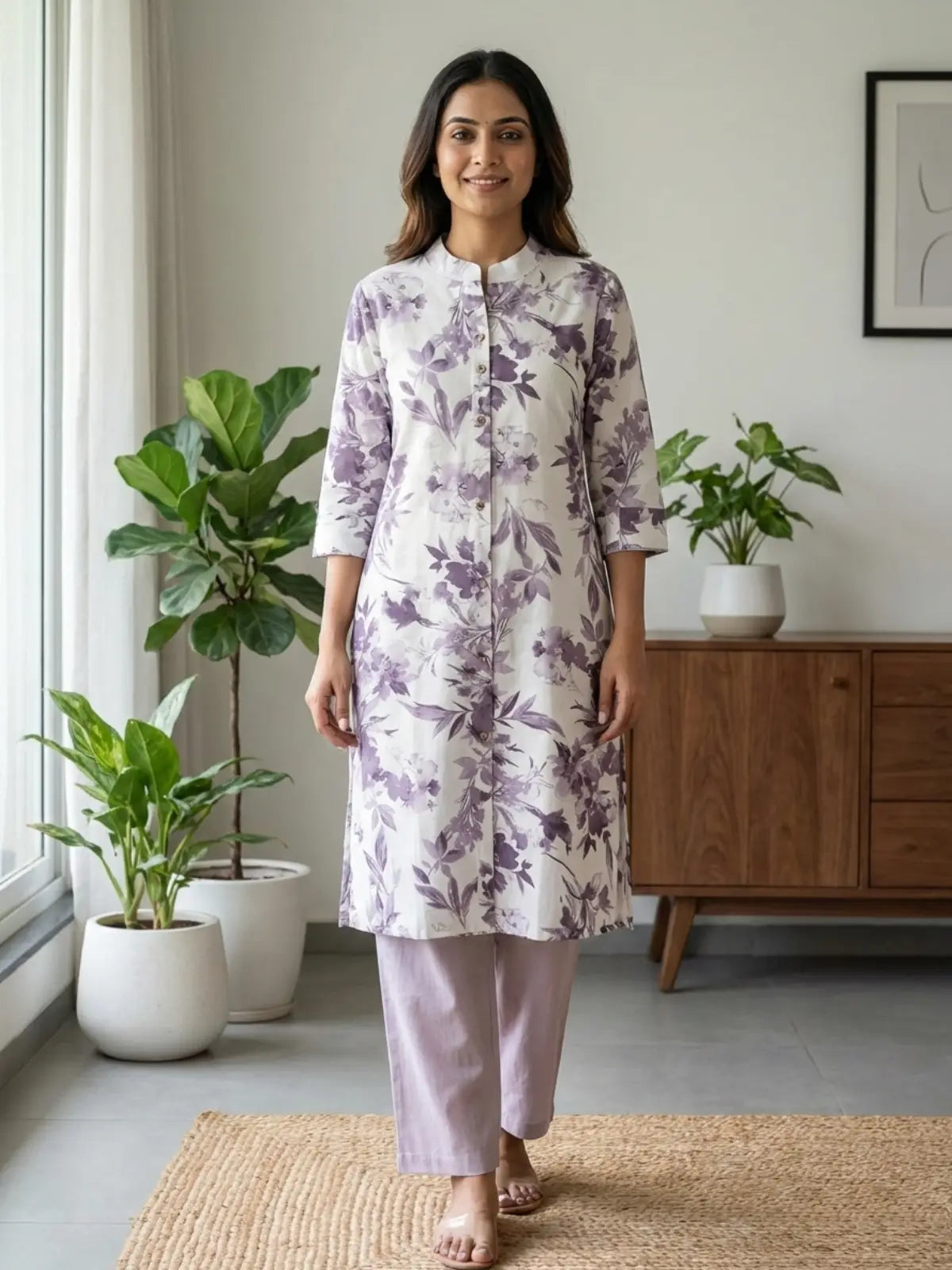 White Lavender Floral Print Co-Ord Set