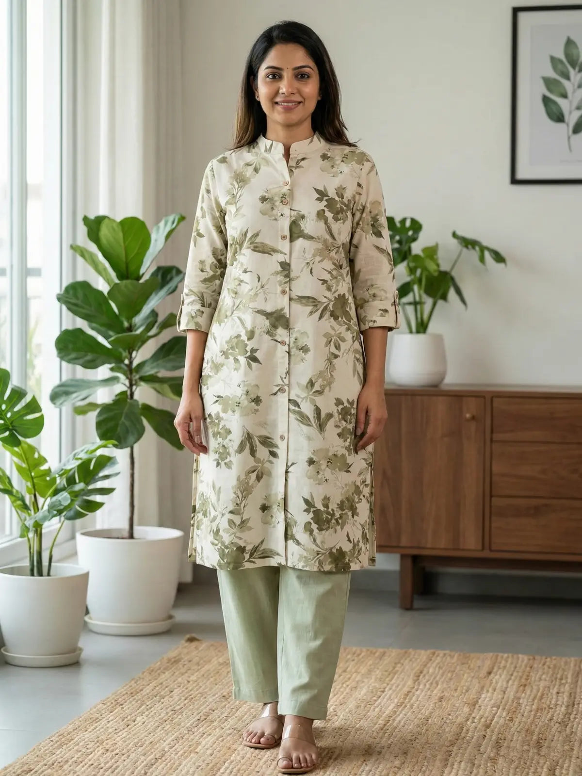 White Mint Floral Print Co-Ord Set