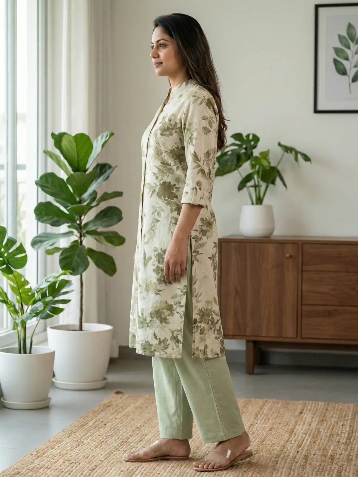 White Mint Floral Print Co-Ord Set