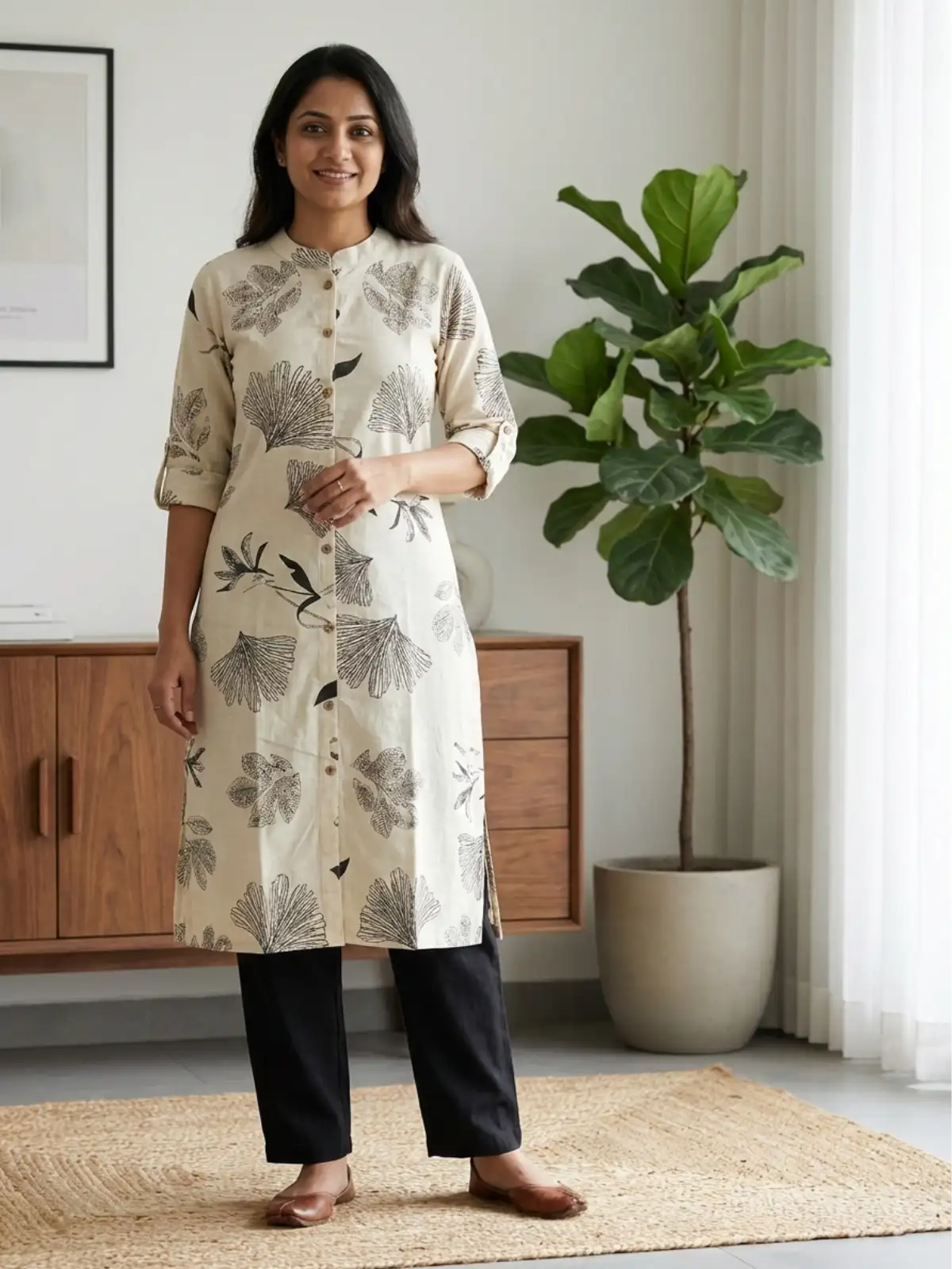 White Black Leaf Print Co-Ord Set