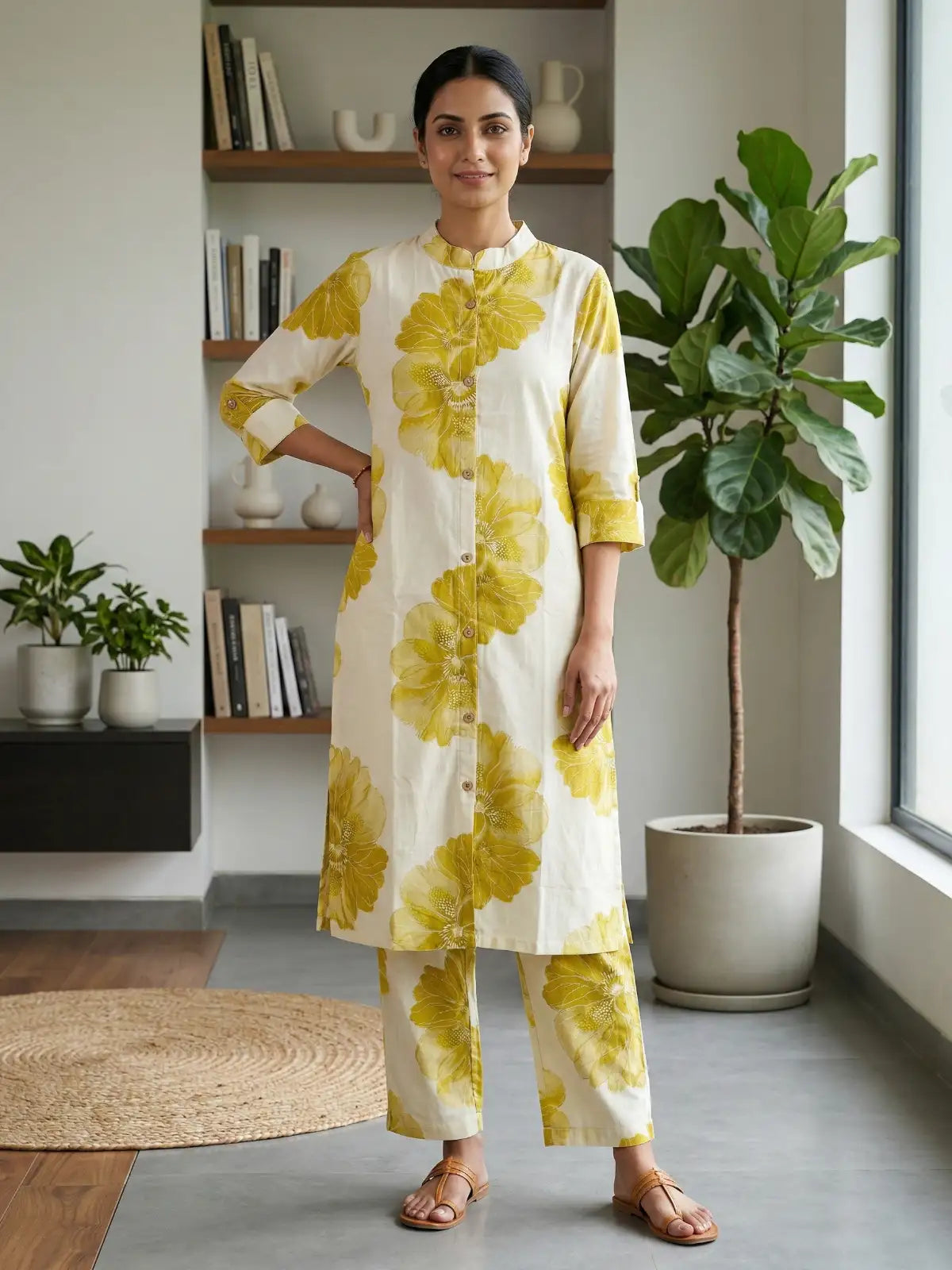 Yellow Big Flower Print Co-Ord Set