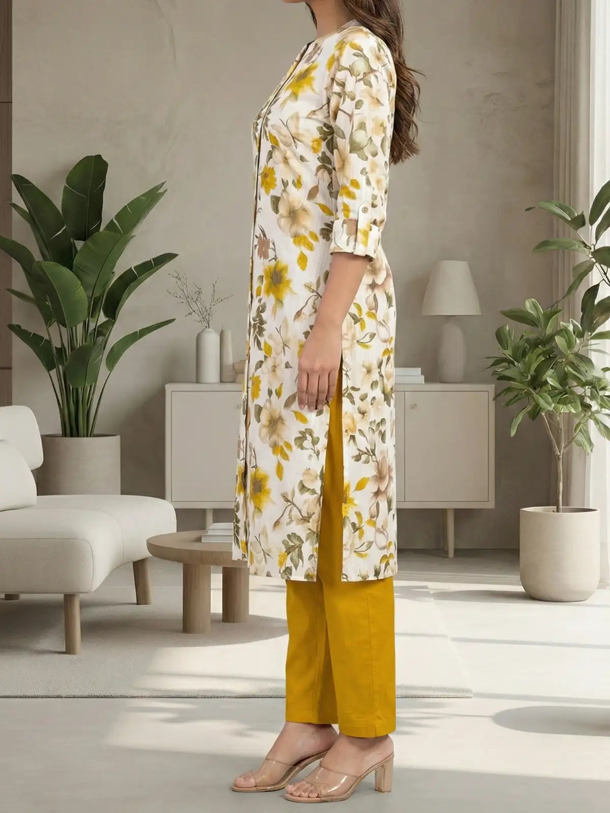 Yellow Leaf Print Co-Ord Set