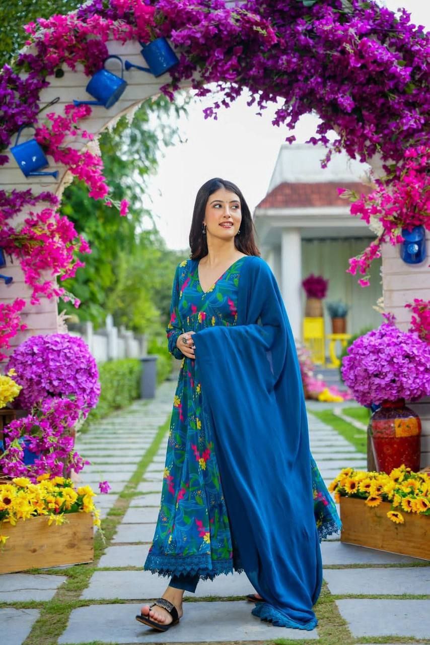 Mid-Night Blue Floral Suit