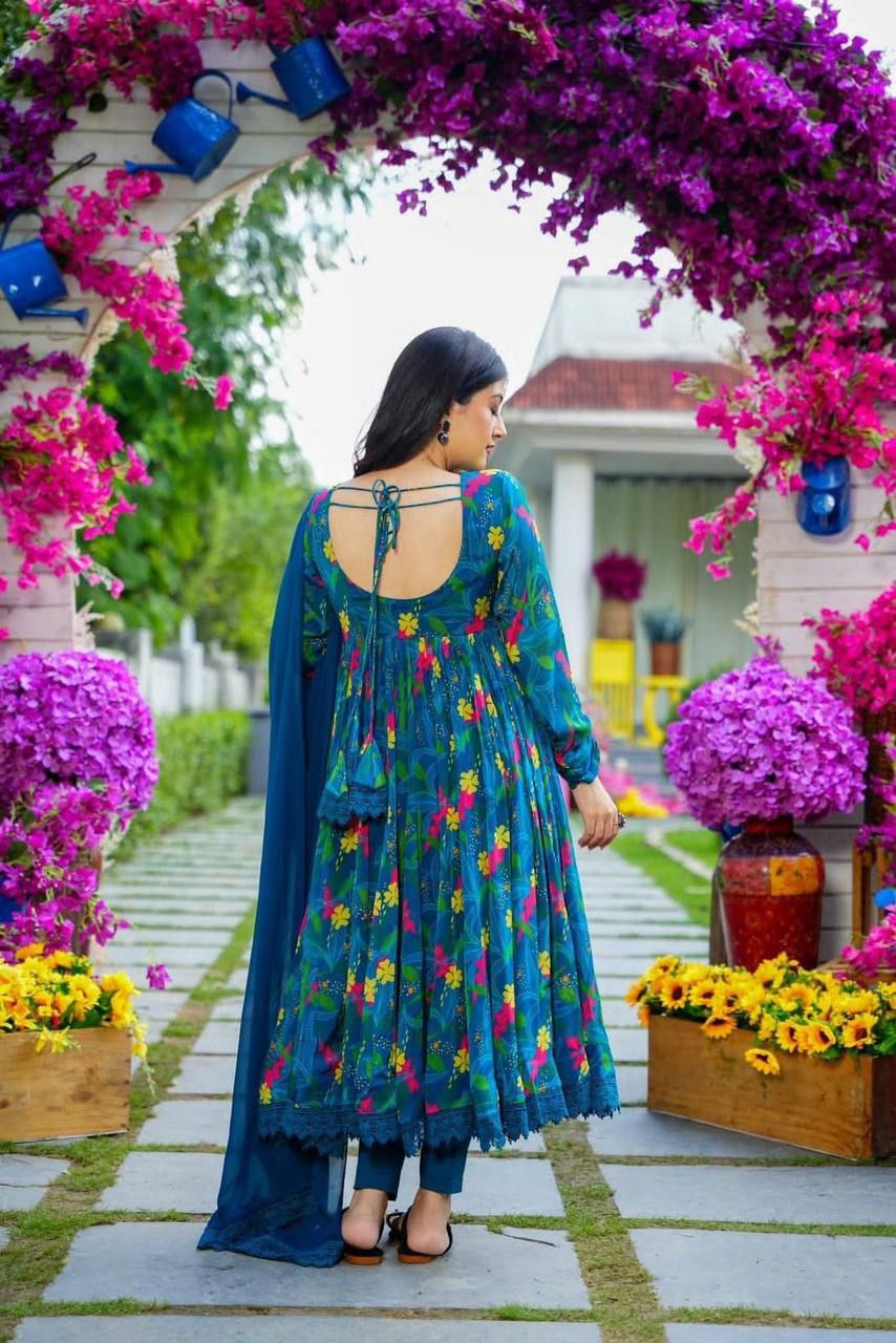 Mid-Night Blue Floral Suit