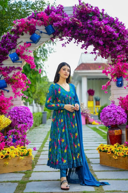 Mid-Night Blue Floral Suit