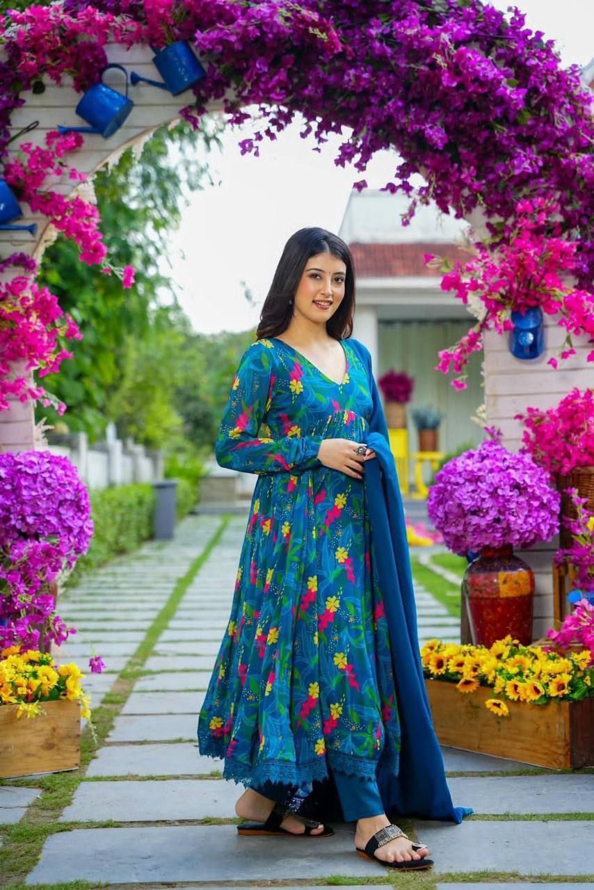 Mid-Night Blue Floral Suit