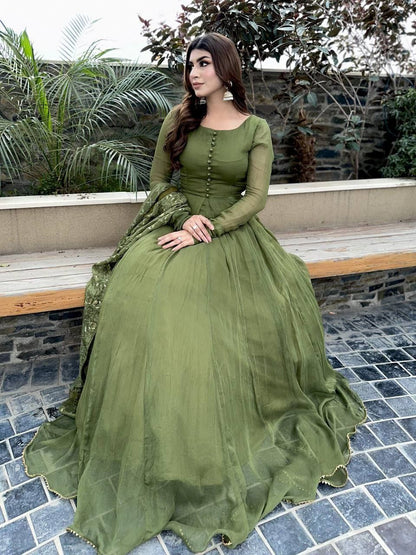 Moss Green Anarkali