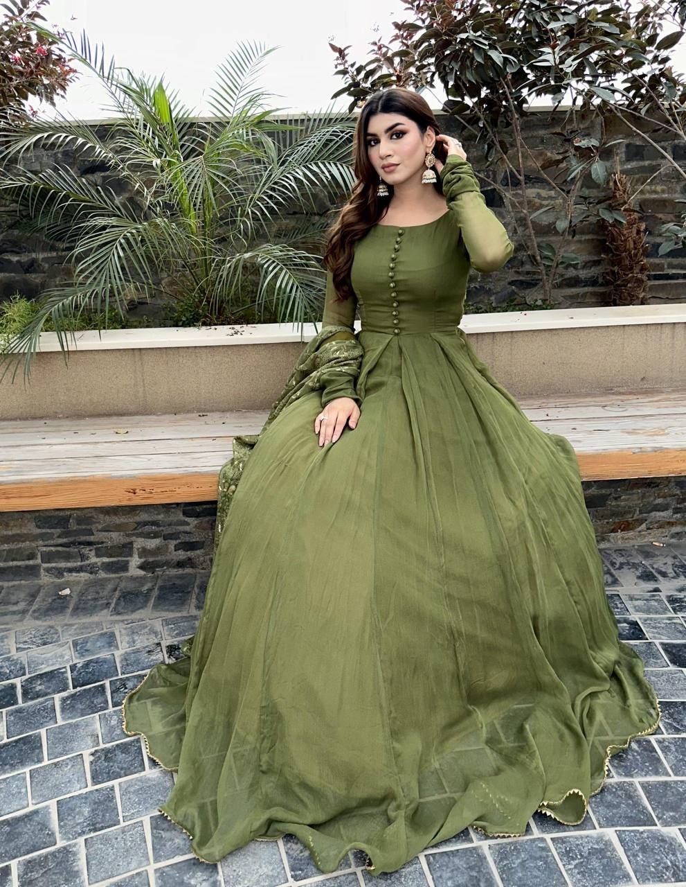 Moss Green Anarkali