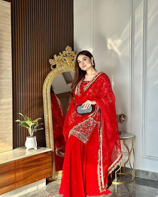 Red Sharara Set