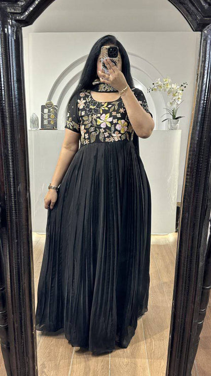 Black Thread Work Gown