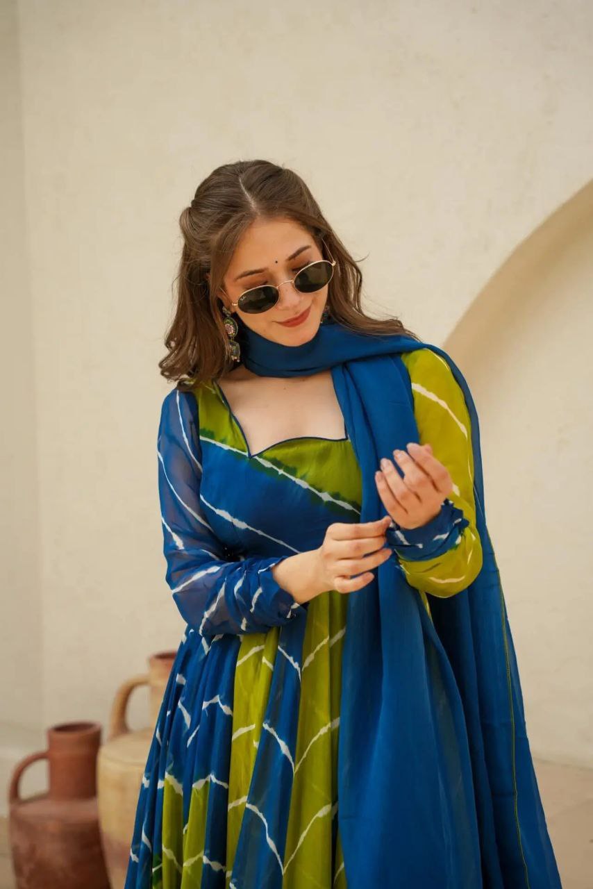 Blue & Green Leheriya Suit Set