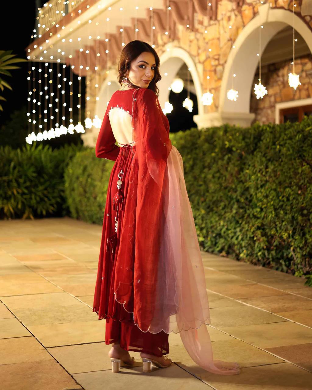 Marron Handwork Anarkali