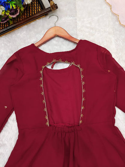 Marron Handwork Anarkali