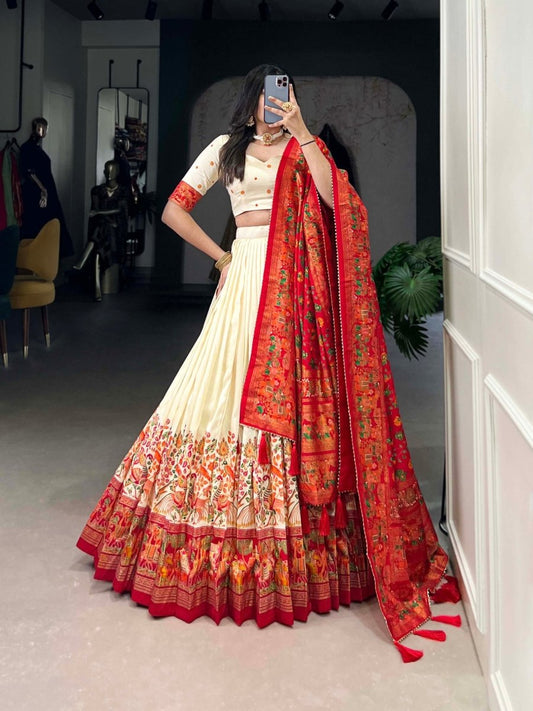 Tussar Silk Lehenga Choli With Printed And Foil Work Dupatta
