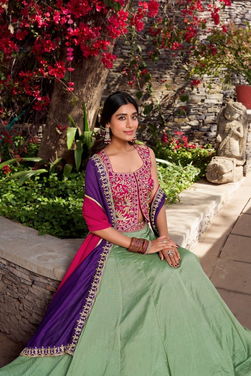 Vichitra Silk Lehenga with Sequins and Thread Embroidery Work