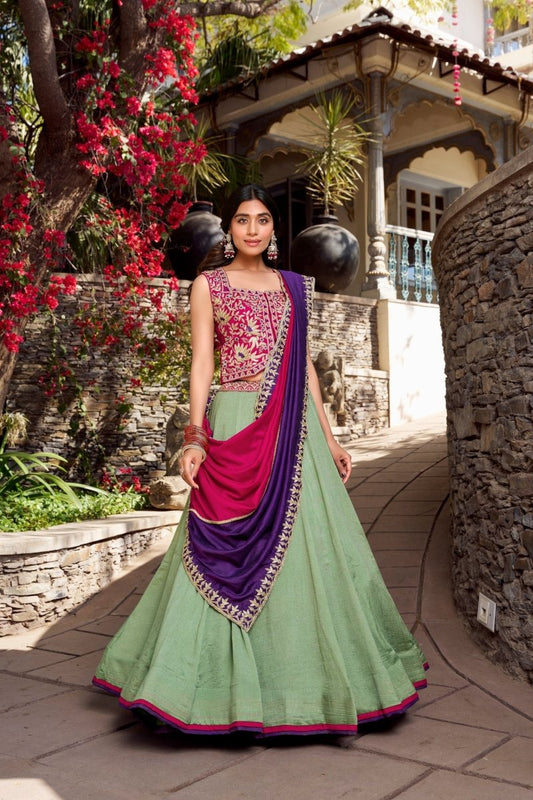 Vichitra Silk Lehenga with Sequins and Thread Embroidery Work