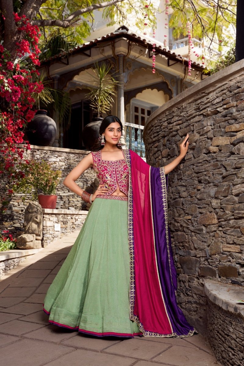 Vichitra Silk Lehenga with Sequins and Thread Embroidery Work