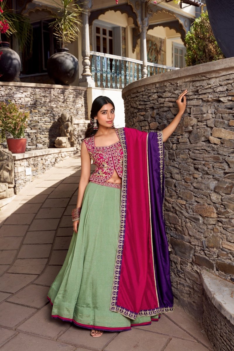 Vichitra Silk Lehenga with Sequins and Thread Embroidery Work