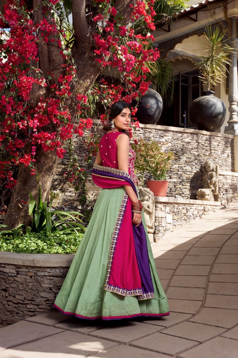Vichitra Silk Lehenga with Sequins and Thread Embroidery Work