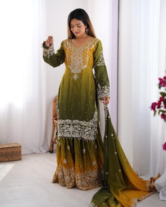 Green Dual Shade Sharara Set