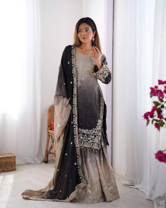 Black Dual Shade Sharara Set