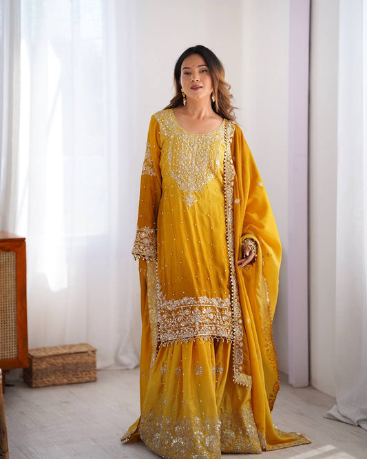 Yellow Dual Shade Sharara Set
