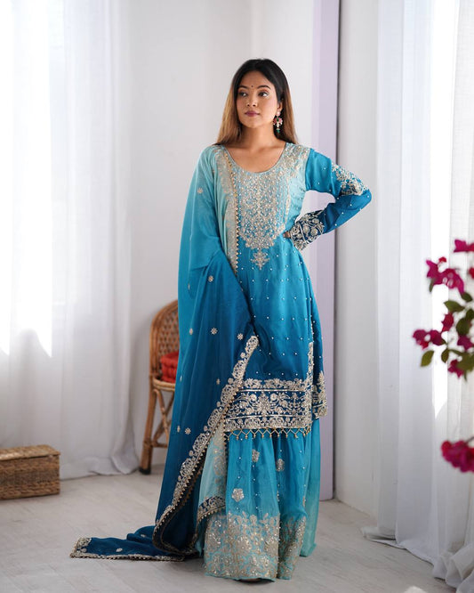 Blue Dual Shade Sharara Set