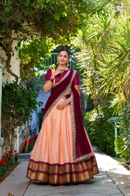 Chex With Zari Weaving Work Lehenga Choli