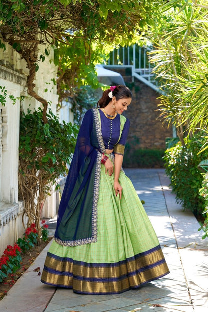 Chex With Zari Weaving Work Lehenga Choli