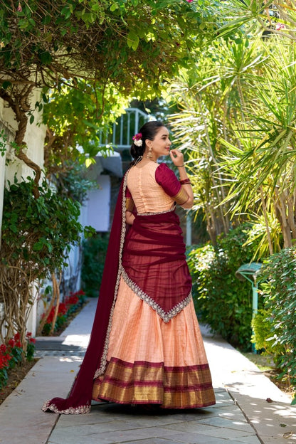 Chex With Zari Weaving Work Lehenga Choli