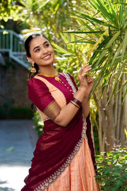 Chex With Zari Weaving Work Lehenga Choli