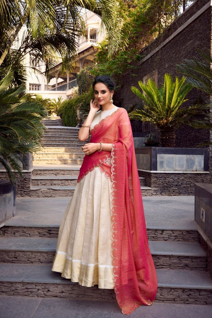 Elegant Golden Zari Weaving Work Lehenga with Zari Shimmer Dupatta