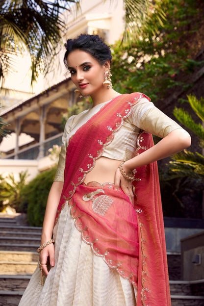 Elegant Golden Zari Weaving Work Lehenga with Zari Shimmer Dupatta