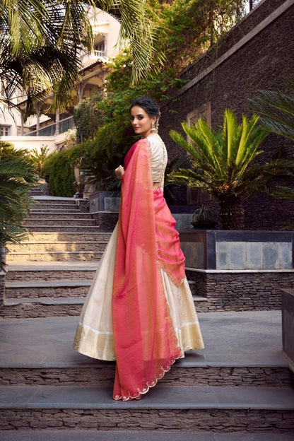 Elegant Golden Zari Weaving Work Lehenga with Zari Shimmer Dupatta