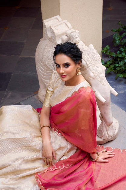 Elegant Golden Zari Weaving Work Lehenga with Zari Shimmer Dupatta