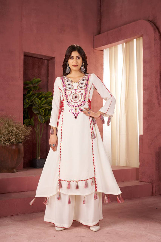 White Thread & Real mirror Work Anarkali