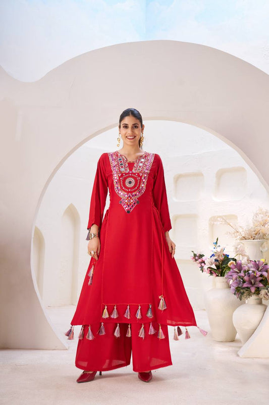 Red Thread & Real mirror Work Anarkali