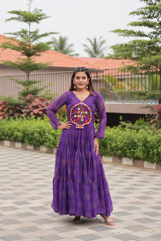 Purple Gamathi Work Pan Shape Gown