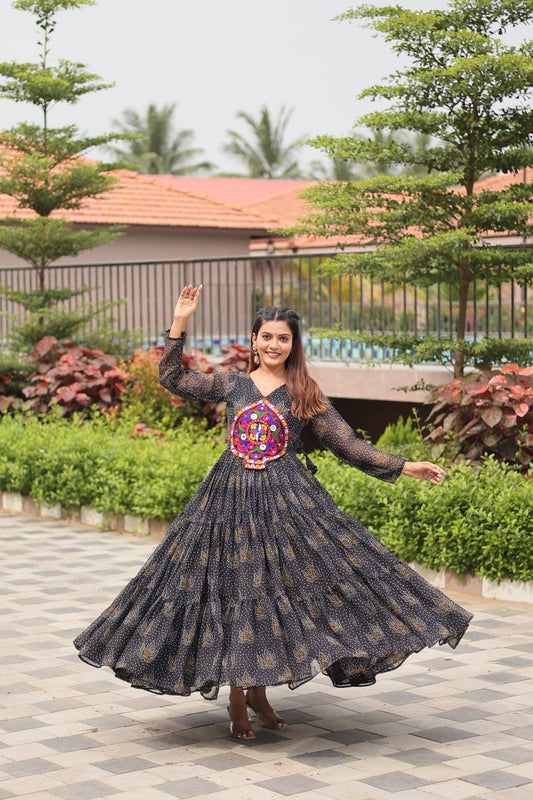 Black Gamathi Work Pan Shape Gown