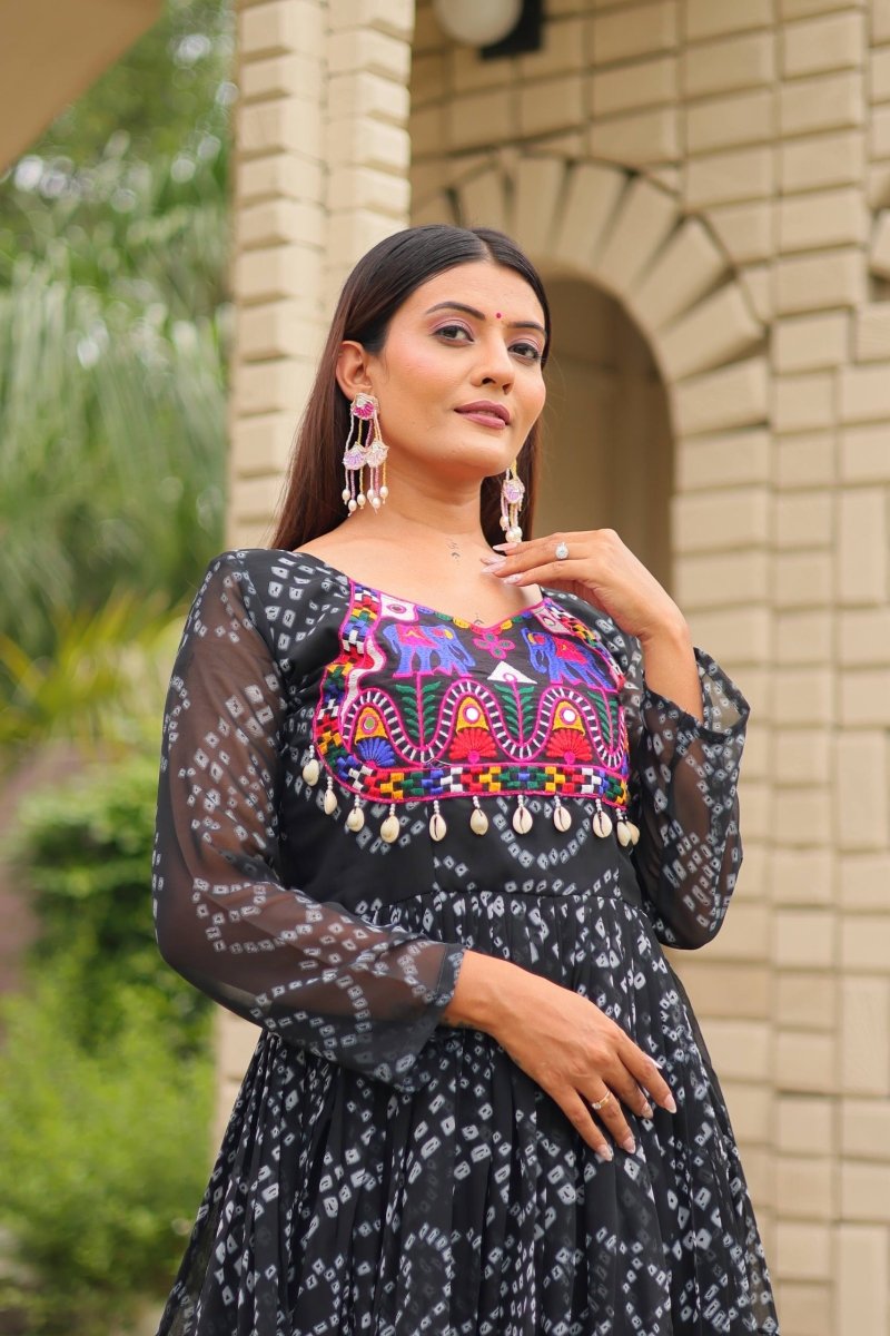 Black Foux georgette Gown With Embroidery Thread Work Real mirror & codi lace