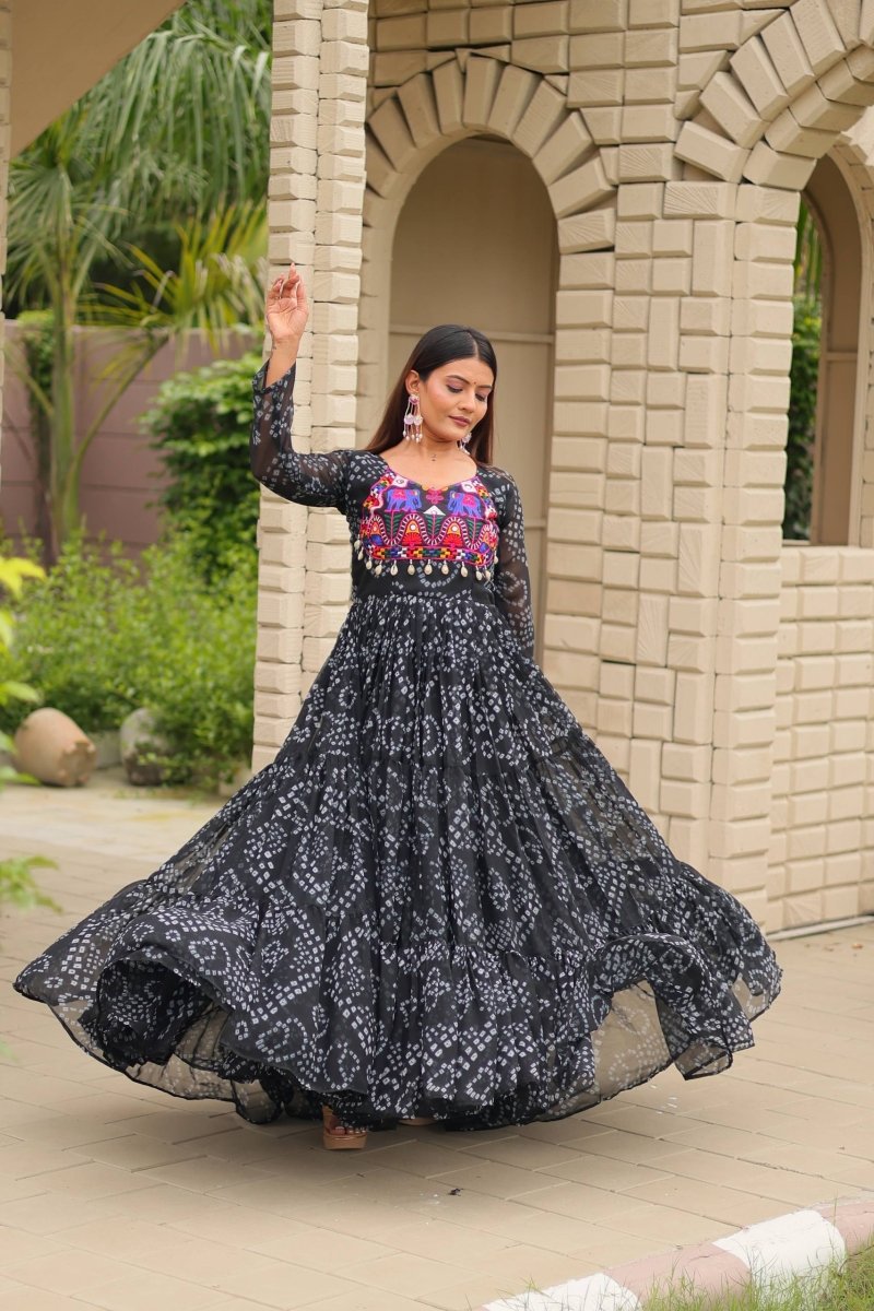 Black Foux georgette Gown With Embroidery Thread Work Real mirror & codi lace