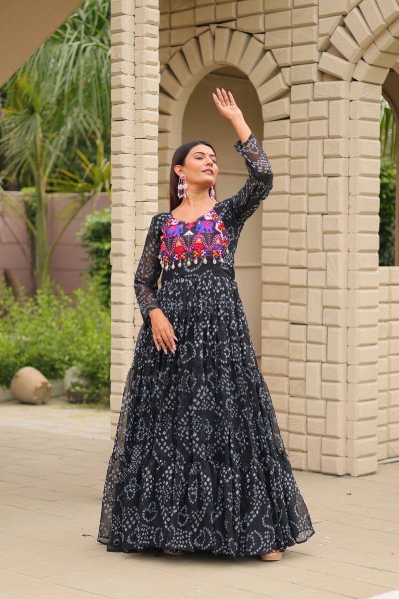 Black Foux georgette Gown With Embroidery Thread Work Real mirror & codi lace