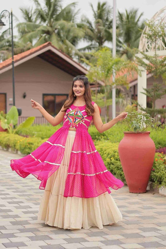 Pink Heavy Gamthi Work & Ribin Lace With Kodi Lace Lehenga Choli