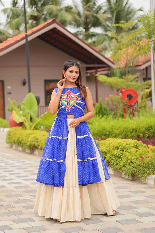 Royal Blue Heavy Gamthi Work & Ribin Lace With Kodi Lace Lehenga Choli