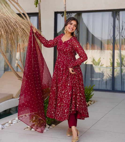 Heavy Faux Georgette Sequence Anarkali Suit